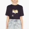 24SS Isabels Marants T-shirt femme français nouvelle lettre de mode réfléchissant or estampage imprimé pull en coton commun femmes T-shirt à manches courtes