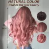Peruker lång vågig ombre rosa syntetiska peruker för kvinnor mellandel ombre brun rosa peruk värmebeständig hår peruk för cosplay party användning