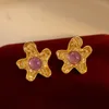 Orecchini posteriori INS Trend Viola Pietra naturale Cristallo Nessun piercing all'orecchio Clip da donna Colore oro Stella Orecchini a clip Polsino strutturato Gioielli con ciondoli