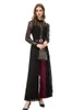 Women's Runway Jumpsuits& Rompers Stand Collar Lace Long Sleeves Pleated Ruffles Patchwork Elegant Maxi wide Pants