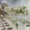 Hemdekoration Clear Glass Table Center Transparent Flower Vases Tall Glass Vases Wedding Centerpieces White Rose and Baby's Breath Artificial Flower Ball