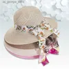 Chapeaux à large bord Chapeaux de seau Protection solaire d'été Str Hat Large Brim Womens Hat Panama Hat Bow Ribbon Girl Outdoor Travel Hat Womens Hat Y240319