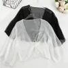 Foulards Femmes Casual 3/4 Manches Sheer Ouvert Front Cardigan Été Vêtements D'extérieur En Mousseline De Soie Châle Style Court Pull Avec Sangle