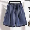 Damesshorts Damesshorts Shorts met trekkoord, wijde pijpen, hoge taille, elastische tailleband, zakken, effen knielange broek, losse pasvorm, korte broekL2403