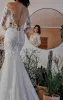 2024 Boho maniche lunghe sirena abiti da sposa backless abito da sposa in pizzo applique Sweep Train Custom Made Beach Garden Plus Size vestido de BC12016