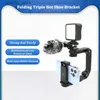 Stabilisatorer Sanyk fällbara mobiltelefon Vlog Video Stabilizer Holder Handheld Shock-Absorbering Live Broadcast inklusive LED Fill Light Microphone Q240319