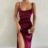 Casual Dresses Velvet Swing Collar Sleeveless Slip Sexy Slit I Dress 2024 Fashion Evening Party Women Elegant Streetwear Y2K