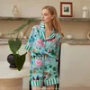 Ins Style Niche Design Ijs Zijden Pyjama Dames Lente en Zomer Lange Mouwen Thuispak Plant Bloemen Lente en Zomer 240314