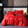 Biancheria da letto matrimoniale, set da 4 pezzi in raso jacquard in stile europeo