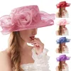 Breda randen hattar damer mesh sunshade hatt blomma temperament bröllop klänning sol kupol stor vår sommarmode för kvinna