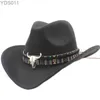 Cappelli a tesa larga Secchio LUCKYLIANJI Bambino Ragazzo Ragazza Feltro di lana 100% Cappello da cowboy occidentale Cowgirl Testa di mucca Fascia in pelle (Taglia unica 54 cm) 240319