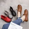 Sapatos Oxford Flats Mulheres Spring Sapatos de couro genuíno Vintage Ladies Casual Walking Shoes Mom Flats 2021 Trend