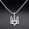 Ukraine National Emblem Pendant Necklace for Women Men 14K White Gold Jewish Star of David Hexagram Ukrainian Jewlery