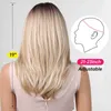 Synthetische pruiken ALAN EATON Lange blonde pruiken voor dames Pruik van synthetisch haar met pony Ombre-kleur met donkere wortels Gelaagde pruiken Hittebestendig 240328 240327