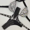 ملابس السباحة النسائية 2020 Venus Vacation V-Neck Rhinestone Swimsuit مع Bikini Diamond Set Up Swimsuit Pendant Stone Swimsuit J240319