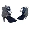 Dansschoenen Aangepaste Latin Salsa Dames Suede Buitenzool Strass Sparkly Booties YSWEYOMIC Merk Ballroom Hakken