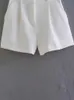 Shorts femininos willshela moda feminina branco plissado frente zíper shorts vintage cintura alta feminino chique senhora shortsl2403