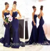 Novo azul marinho simples vestidos de dama de honra moderno querida renda apliques sereia vestido de festa de baile contas longo dama de honra vestidos bd8099162