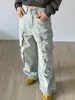 Mulheres multi bolso vintage calças de carga cintura alta perna larga denim calças y2k harajuku rua hip hop na moda jeans primavera outono 240313