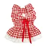 Cão vestuário vestido manga pet outfit princesa conjunto com mangas xadrez saia headdress doce traje confortável para adorável