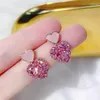 Orecchini pendenti tendenza zircone cristallo doppio cuore rosa orecchino pendente per le donne geometria brincos gioielli da sposa regalo ragazza