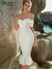 Adyce Sommer Frauen Weiß Mesh Midi Meerjungfrau Verband Kleid Für Off Schulter Abend Hochzeit Club Party Weibliche Kleid Vestidos 240315