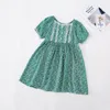 Vestidos de menina coreano verão babys vestido algodão renda bolha manga curta infantil gola quadrada floral impresso criança