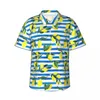 Chemises décontractées pour hommes Aquarelle Citron Chemise hawaïenne Homme Vacances Rayures bleues et blanches à manches courtes Design élégant Blouses surdimensionnées
