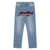 Topluxe L heren- en damesjeans klassieke letterprint outdoor casual broek comfortabele blauwe vlam jeans geschikt om het hele jaar door 10A te dragen Herenkleding Jeans