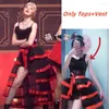 Work Dresses Kpop Korea Jazz Dance Sleeveless Off-Shoulder Black Vest Crop Tops Women Nightclub Girl Sexy Mesh Fluffy Skirt Two Piece Set
