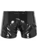 Underpants S-5XL Wet Look PVC Mens Boxer Briefs Shiny PU Leather Shorts Zipper Trunks Tight Hot Sexy Boxershorts Calzoncillos Mini Bermudas 24319