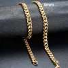 Men Simple 3-11mm 14k Yellow Gold Cuban Link Chain Necklaces for Male Jewelry Solid Golden Gifts Miami Curb Chain