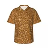 Men's Casual Shirts Bling Sparkle Hawaii Shirt Man Beach Gold Glitter Print Short-Sleeve Comfortable Design Vintage Oversize Blouses