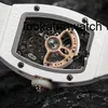 Multifunktionsklocka Richarmill Automatisk rörelse Mekaniska armbandsur Titta på RM0701 Röd vit keramisk sida Rose Gold Plate Face Full Diamond