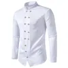 Men's Casual Shirts Men Vintage Shirt Elegant Double-breasted With Stand Collar Slim Fit Formal Top For Sophisticated Style