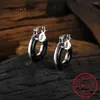 Boucles d'oreilles créoles minimaliste en argent Sterling 925, émail noir, boucle d'oreille ronde épaisse géométrique pour femmes, Punk, accessoires de bijouterie fine MEJ203