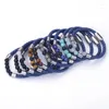 Bedelarmbanden Matte Onyx Multi Stone Bead Roestvrij staal Echt donker marineblauw Lederen magneetsluiting Unisex armband