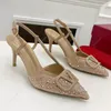 34-42 Sandali firmati Tacchi alti in vera pelle per scarpe da donna 7 cm Scivoli piatti di lusso estivi Sandali da spiaggia per donna Party Wedding Oran Shoe Tacchi alti con strass