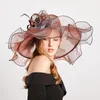 Wide Brim Hats 2024 Summer Ladies Sun Hat Elegant Flower Veil Fedoras Cap For Women Wedding Tea Party