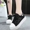 Shoes Women Shoes Fashion Summer Casual Shoes White Sneakers Cutouts Lace Canvas Hollow Breathable Platform Sneakers Tenis Feminino