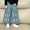 Pantaloni 2024 primavera neonate pantaloni larghi in denim per bambini pantaloni a gamba larga moda bambini casual jeans versatili abbigliamento per bambini