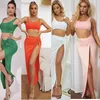 Casual Dresses Straps Strapless In A Long Pure-color High-split Two-piece Women's Suit The Summer Dress