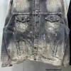 Designer Paris High Edition B Home Hot Diamond Crystal Letter Denim Coat B Porté et lavé Old Correct Loose Fit JacketXFAK