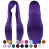 Syntetiska peruker 80 cm långt rakt syntetiskt hår Mörka lila cosplay peruker med bangs halloween kostym peruk för kvinnor 240328 240327