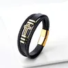 Bangle 2023 new European and fashionable American style matching cross with hole 3-layer 316L leather stainless steel cord mens bracelet 240319