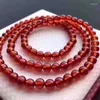 Strand Natural Orange Red Garnet Quartz Round Bead Bead Armband Smycken 3 Laps 6mm Stretch Charm Stone