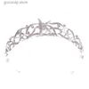 Tiaras Trendy Starfish Crown Headband Wedding Bride Hair Accessories Bride Tiara Silver Color Head Piece Princess Wedding Hair Jewelry Y240319