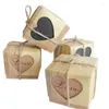 Present Wrap 10 PCS/LOT Romantic Love Heart Kraft Paper Candy Box Wedding With Bäckväv Förpackningspåsar Square Party för gäst