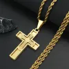 Big Cross Jesus 14k Yellow Gold Necklace for Men Women Hip Hop Male Long Chain Gift Jewerly
