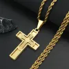 Big Cross İsa 14K Sarı Altın Kolye Erkekler Kadın Hip Hop Erkek Uzun Zincir Hediyesi Yahudi